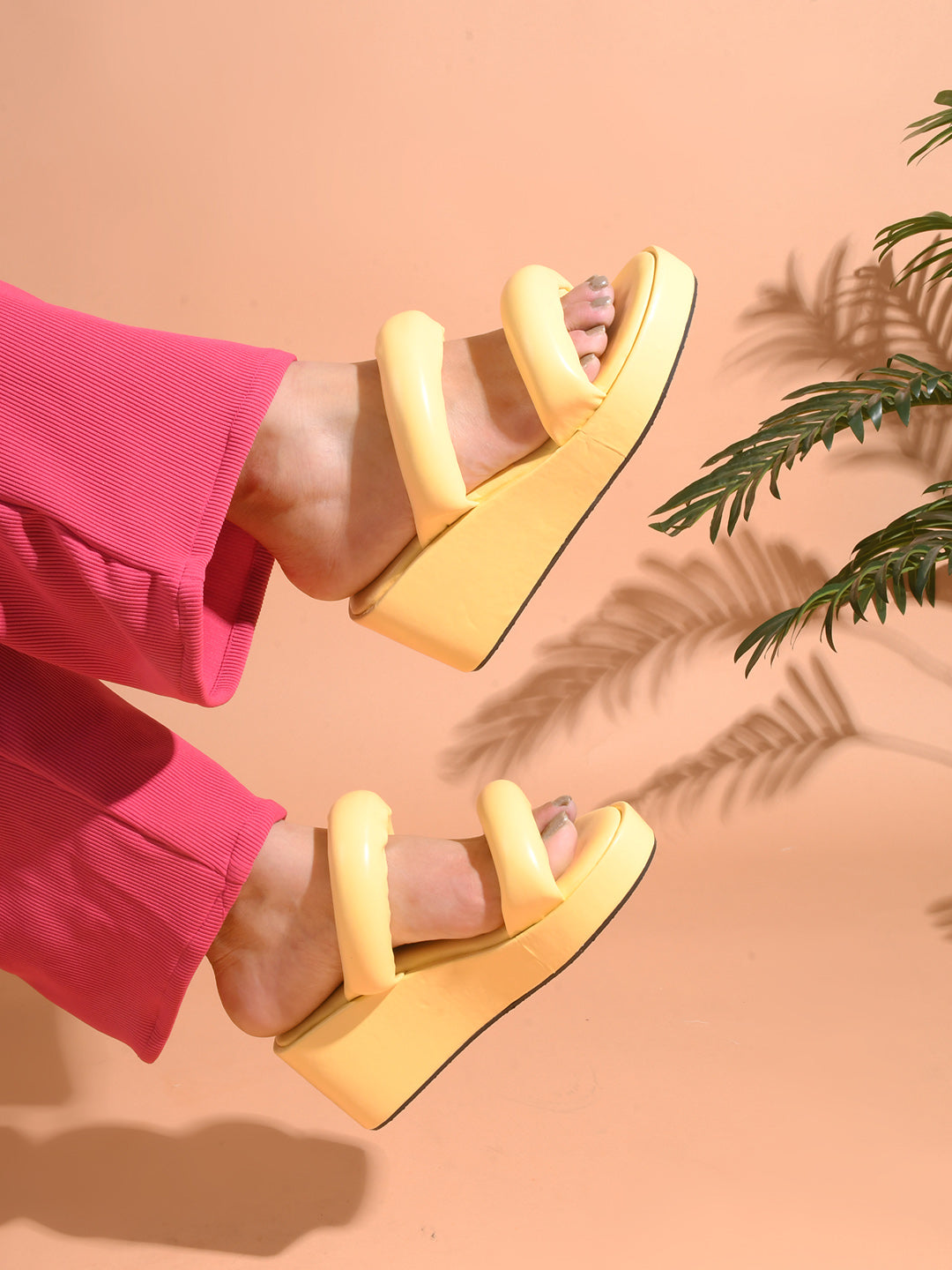platform wedge sandals with puffy double straps
Yellow