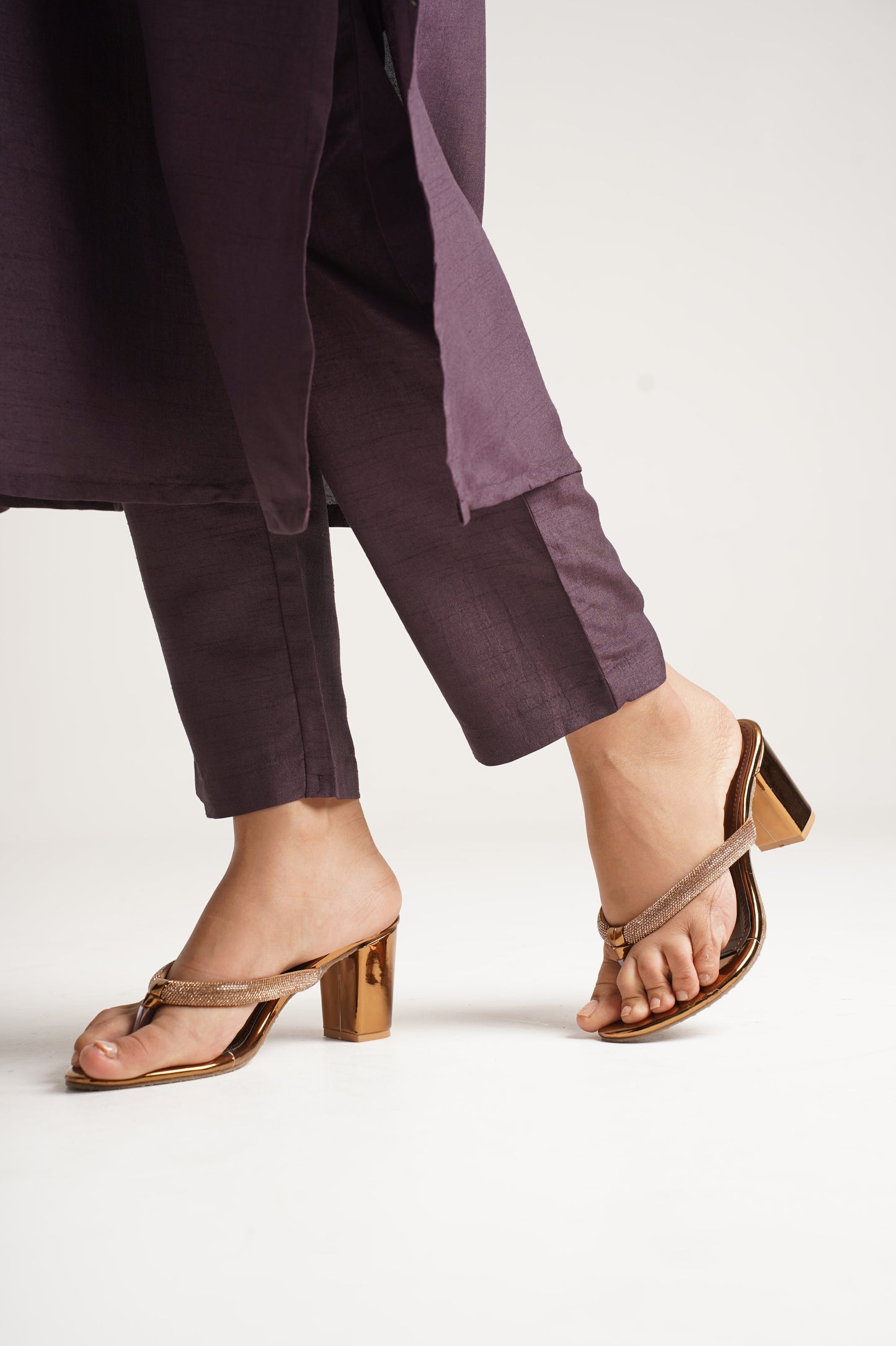 Jm Looks embellished thong block heel sandals with traditional attire
Brown