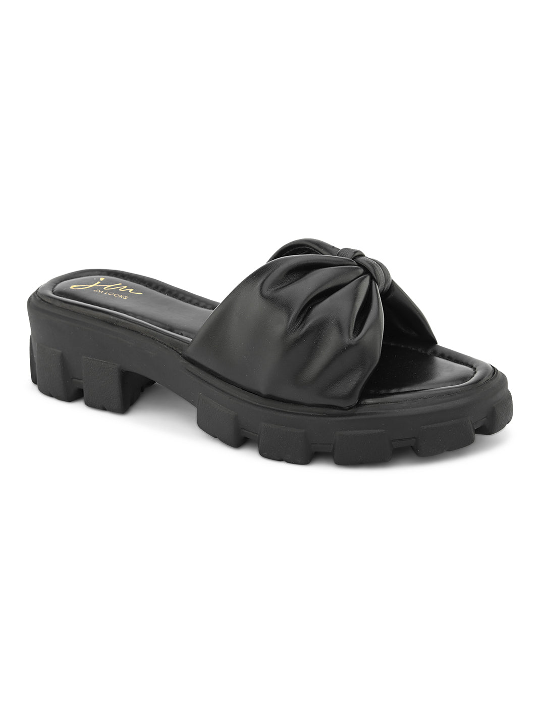 JM LOOKS | Knotted Strap Stylish Slippers for Women & Girls Black