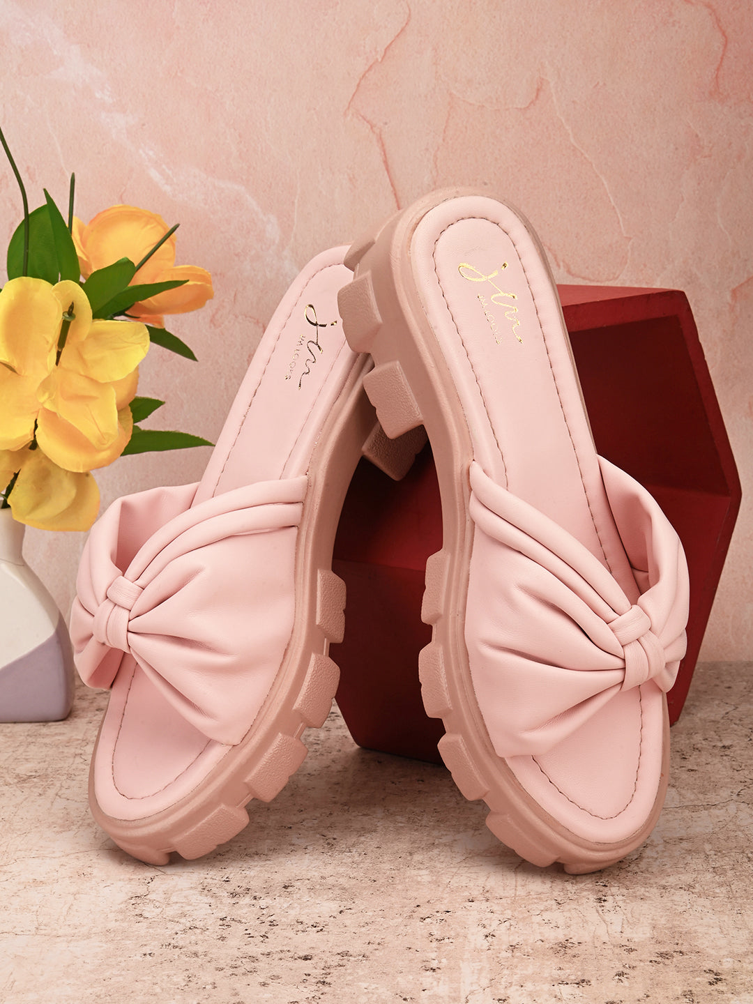 JM LOOKS | Knotted Strap Stylish Slippers for Women & Girls Pink