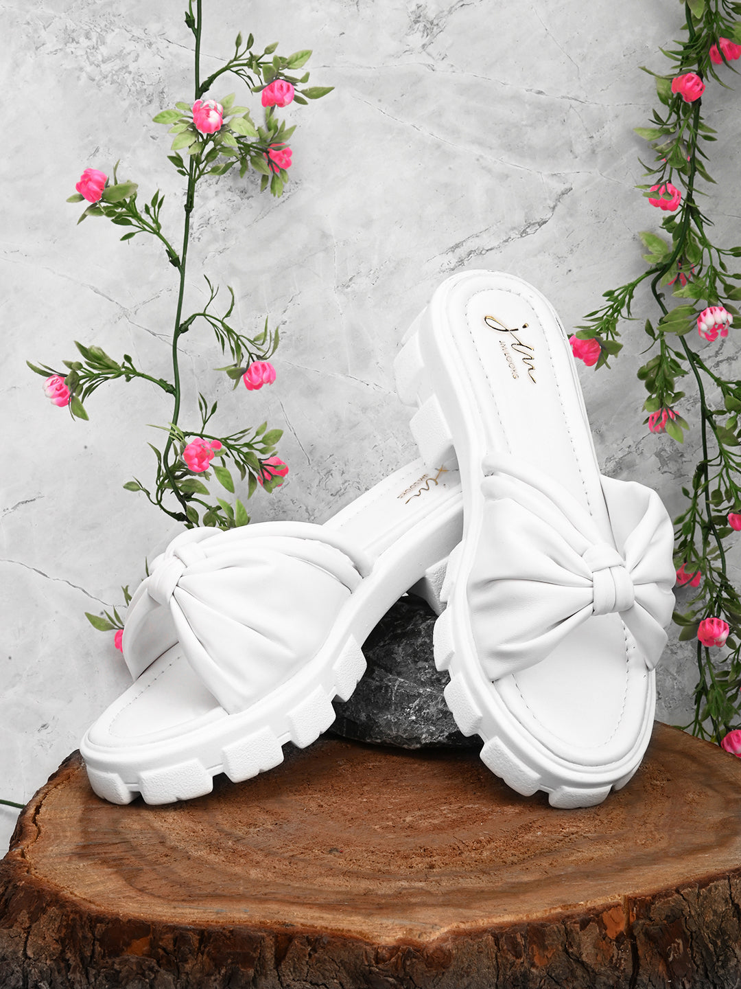 JM LOOKS | Knotted Strap Stylish Slippers for Women & Girls White