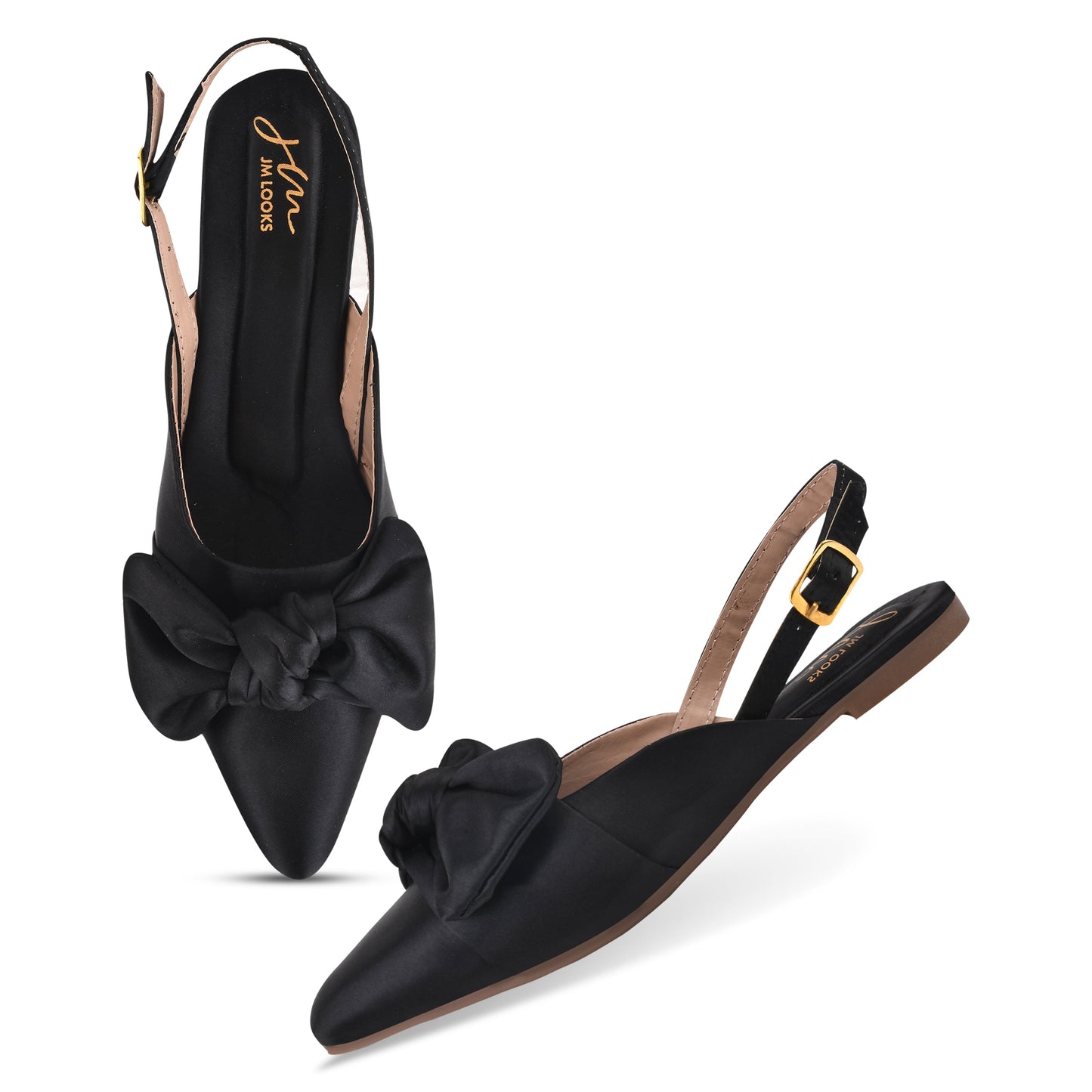Women’s pointed-toe slingback flats with oversized bow Black