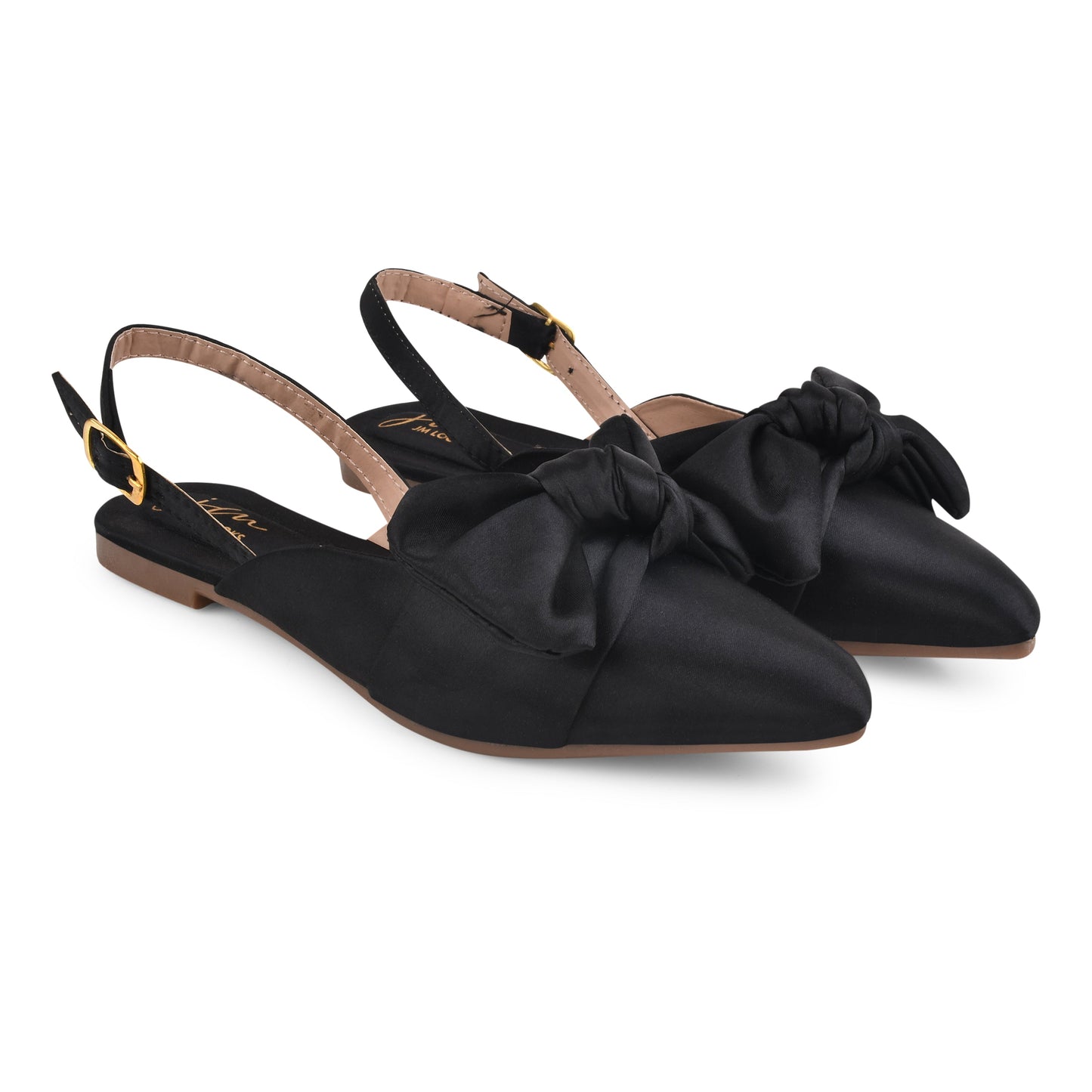 Women’s pointed-toe slingback flats with oversized bow Black