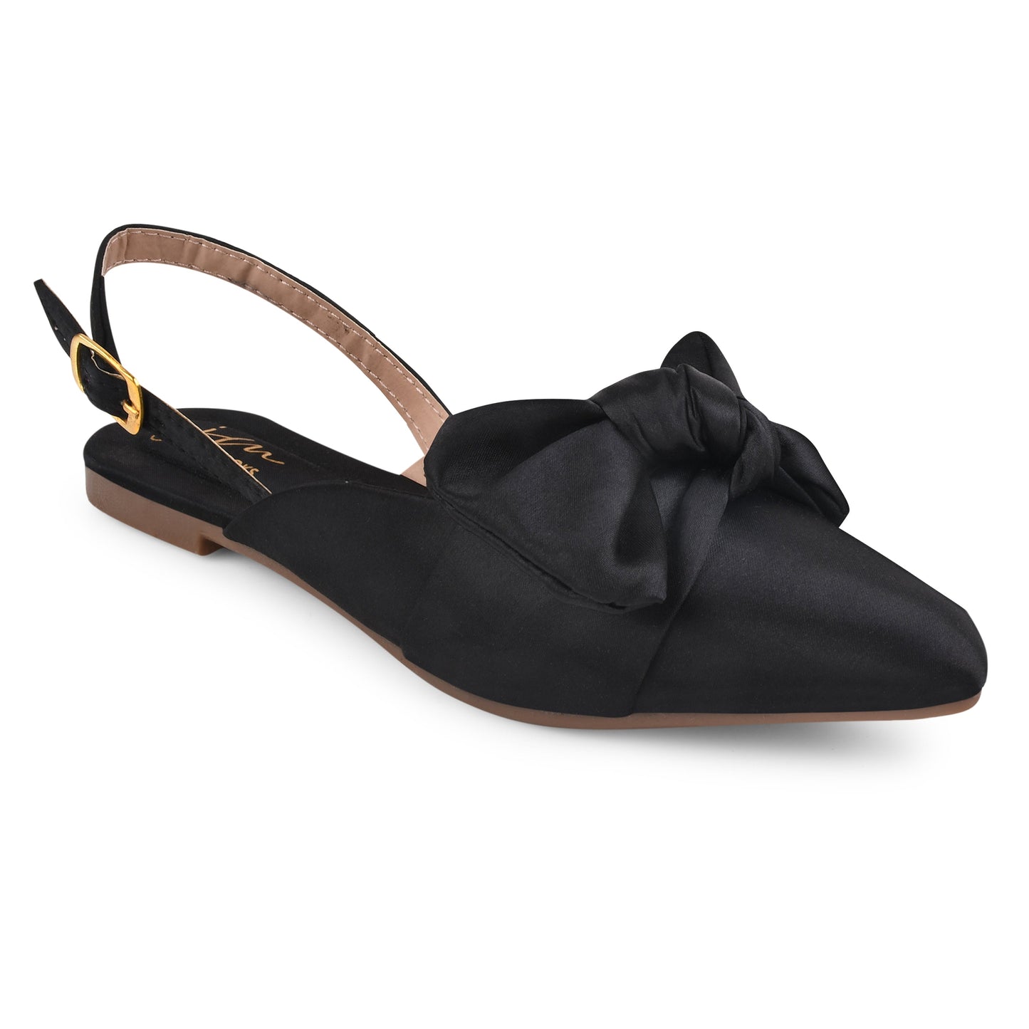 Women’s pointed-toe slingback flats with oversized bow Black