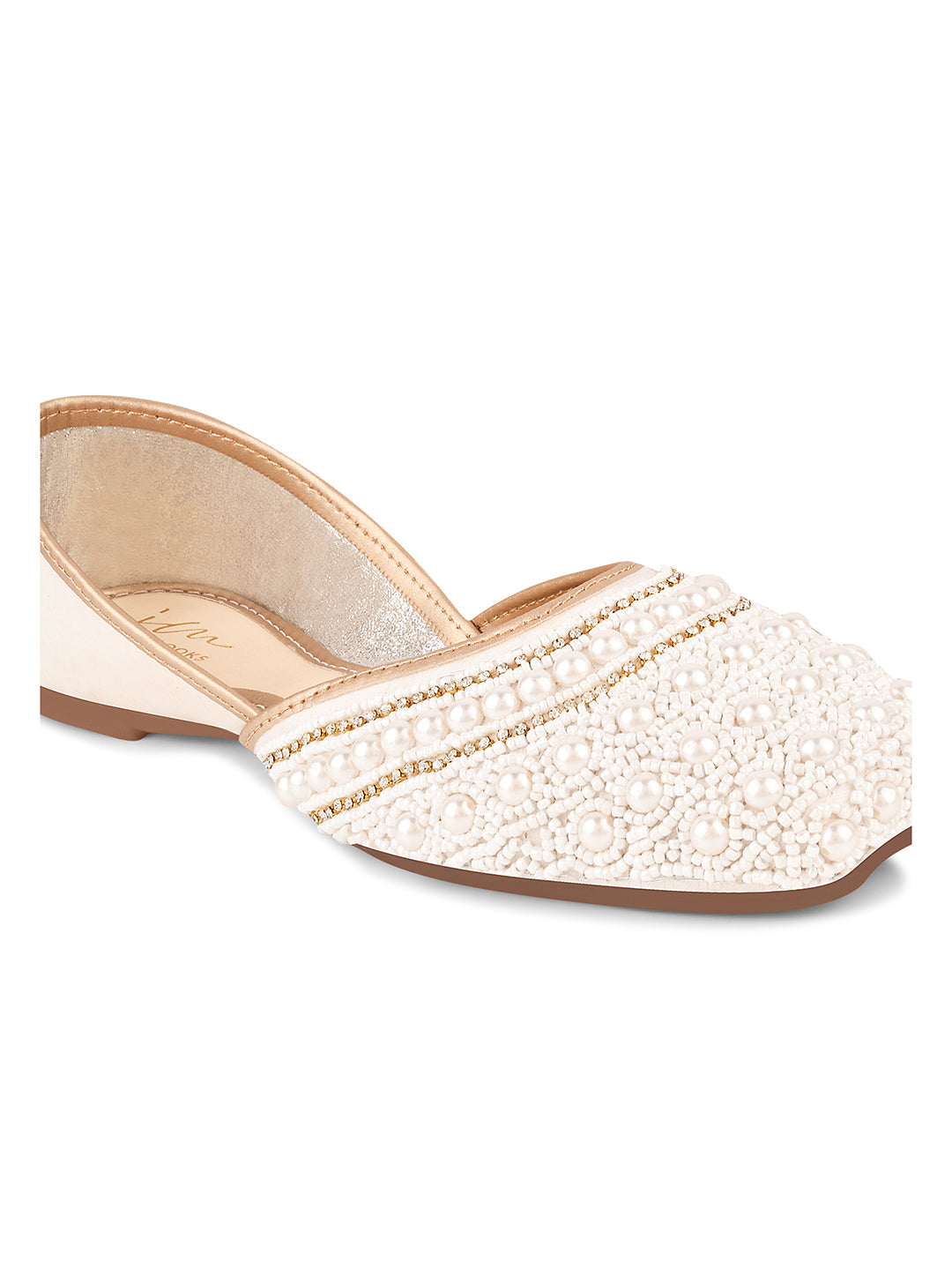 Ethnic Embellished Square Toe Mojaris for Women and Girls at JM LOOKS White