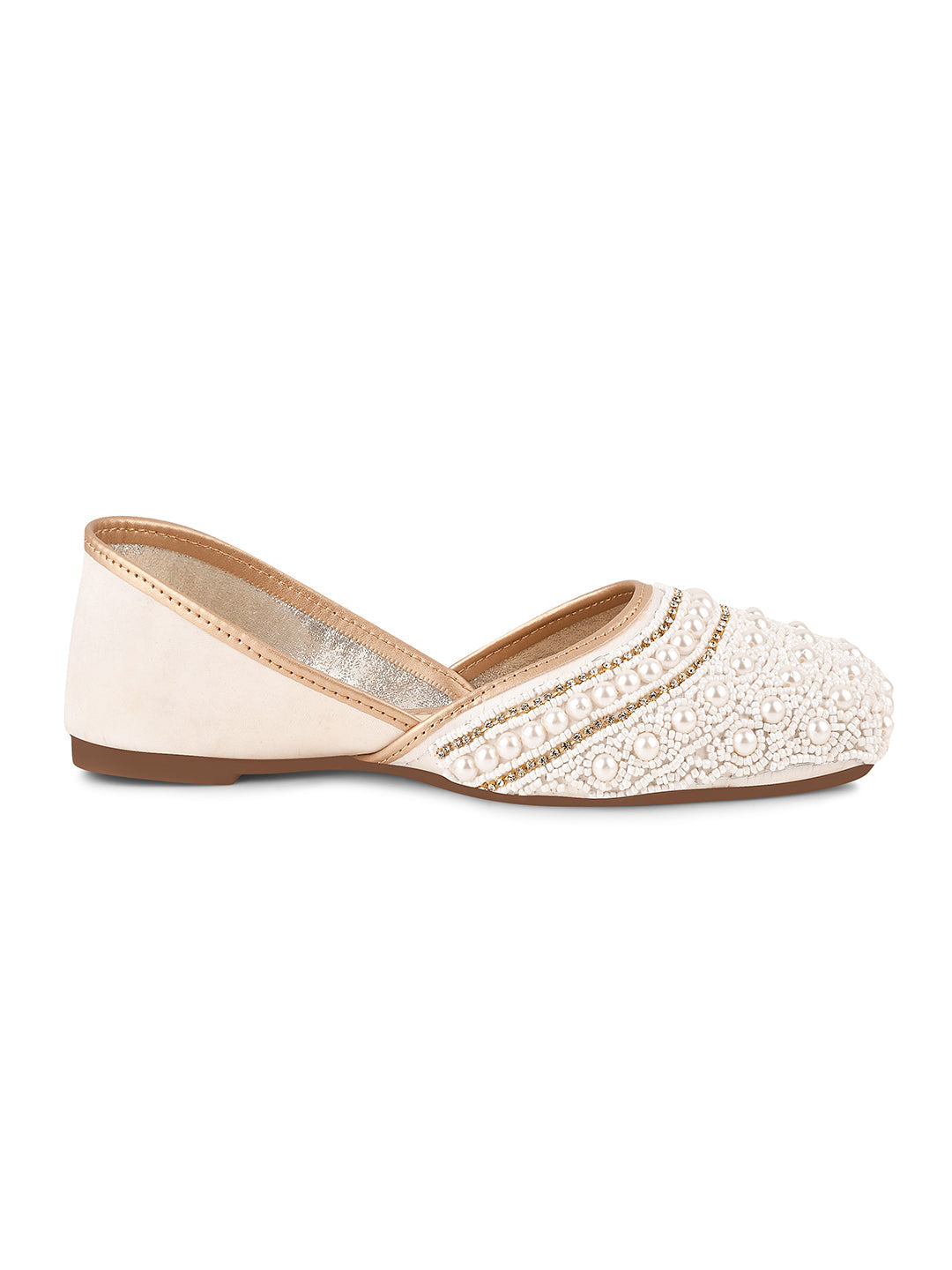 Ethnic Embellished Square Toe Mojaris for Women and Girls at JM LOOKS White