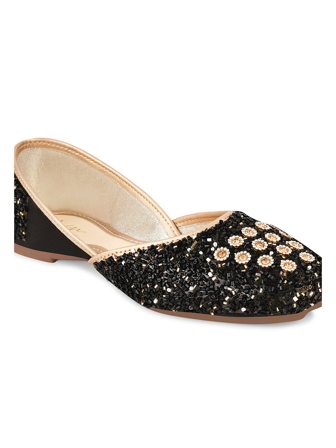 Embellished Square Toe Ethnic Mojaris for Women & Girls Black