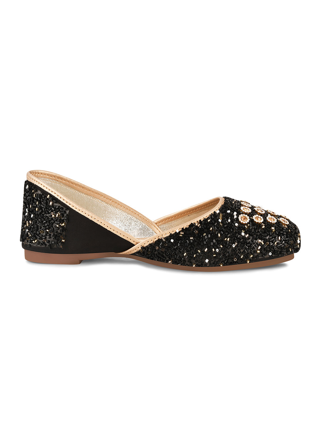 Embellished Square Toe Ethnic Mojaris for Women & Girls Black
