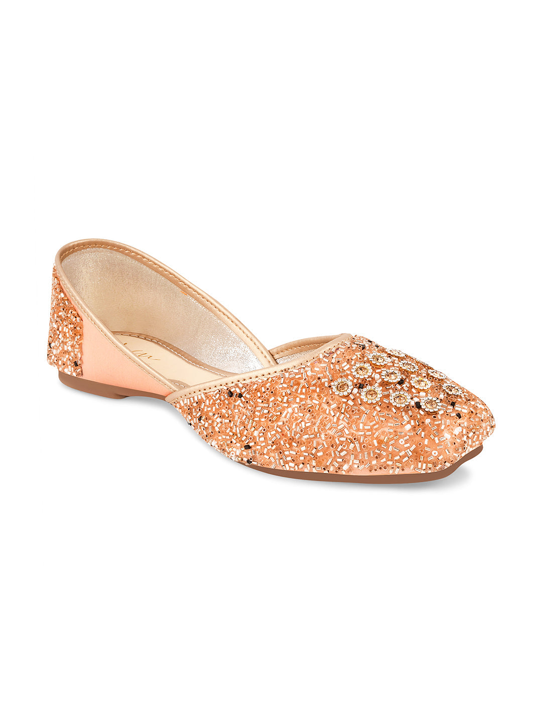 Embellished Square Toe Ethnic Mojaris for Women & Girls Peach
