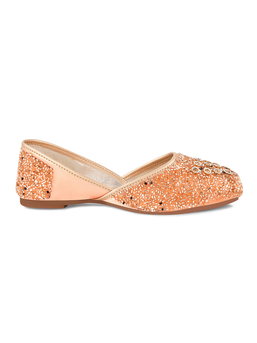 Embellished Square Toe Ethnic Mojaris for Women & Girls Peach