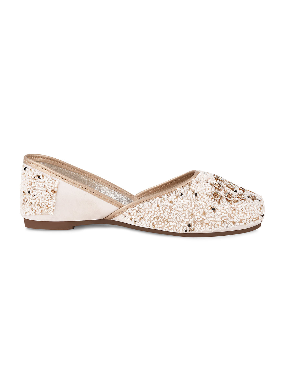 Embellished Square Toe Ethnic Mojaris for Women & Girls White