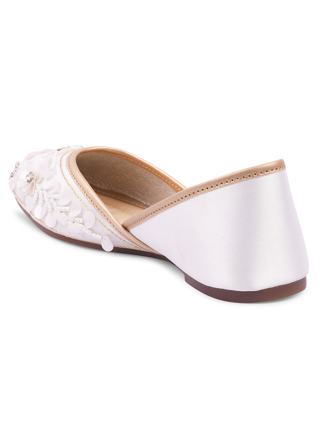 exquisitely embellished juttis with floral and beadwork detailing
White