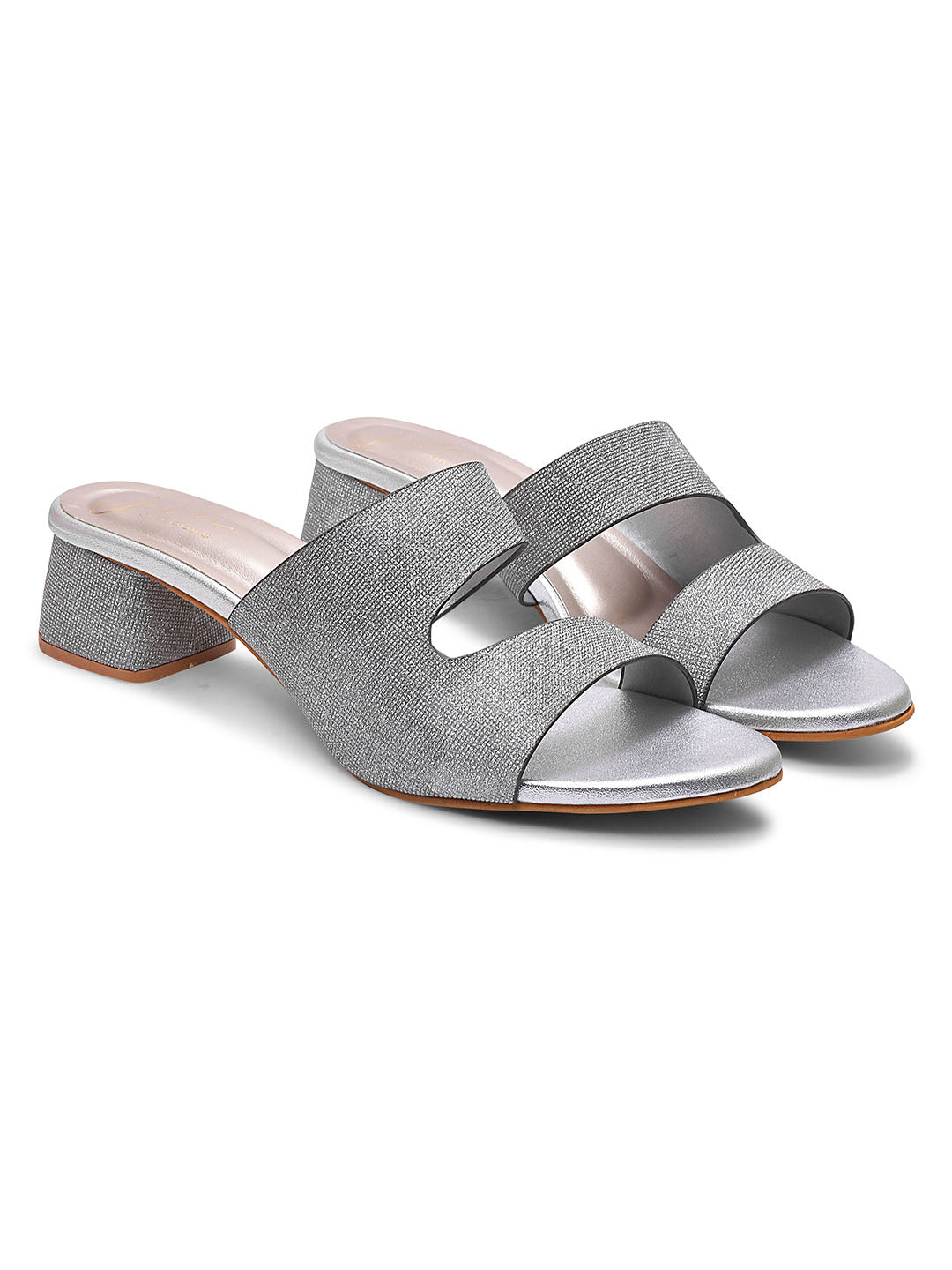 Jm Looks wedge slides featuring a decorative bow and a small charm
Silver
