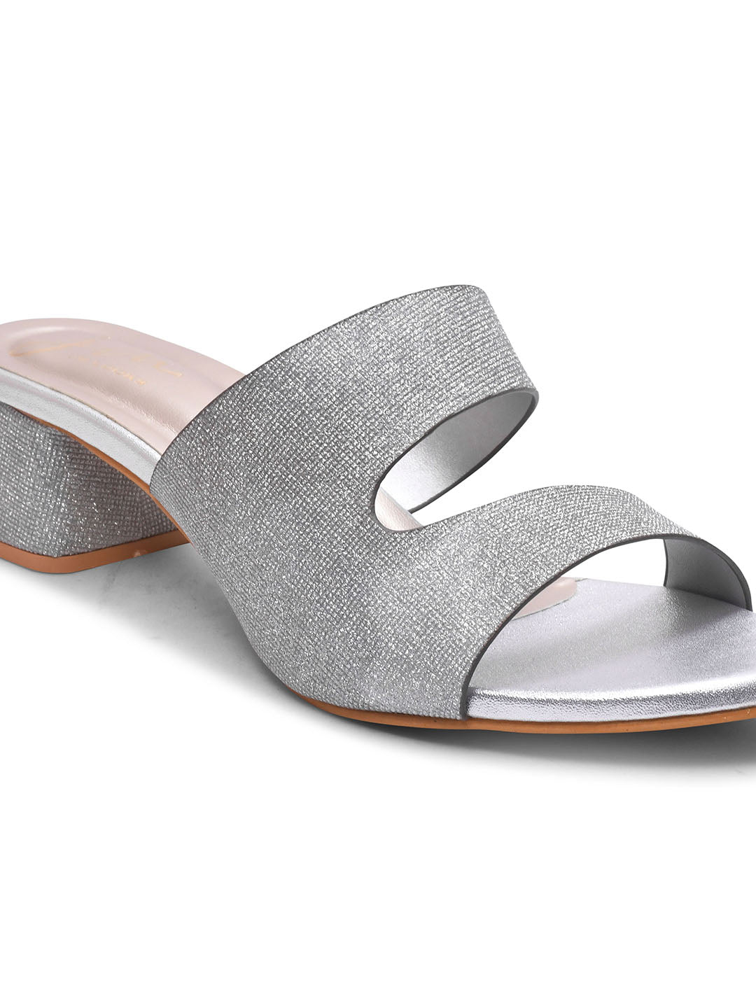 Jm Looks wedge slides featuring a decorative bow and a small charm
Silver