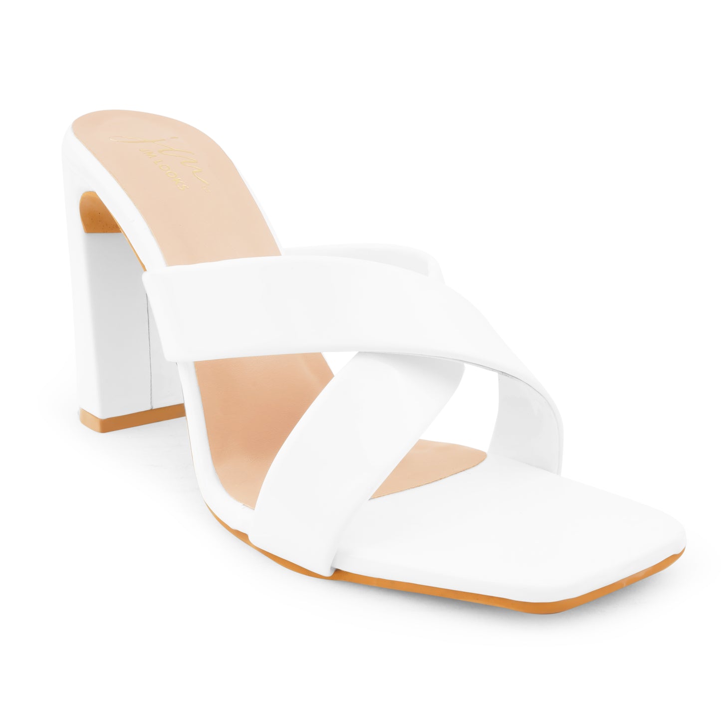 Criss-Cross Block Heeled Sandals for Women & Girls at JM LOOKS White