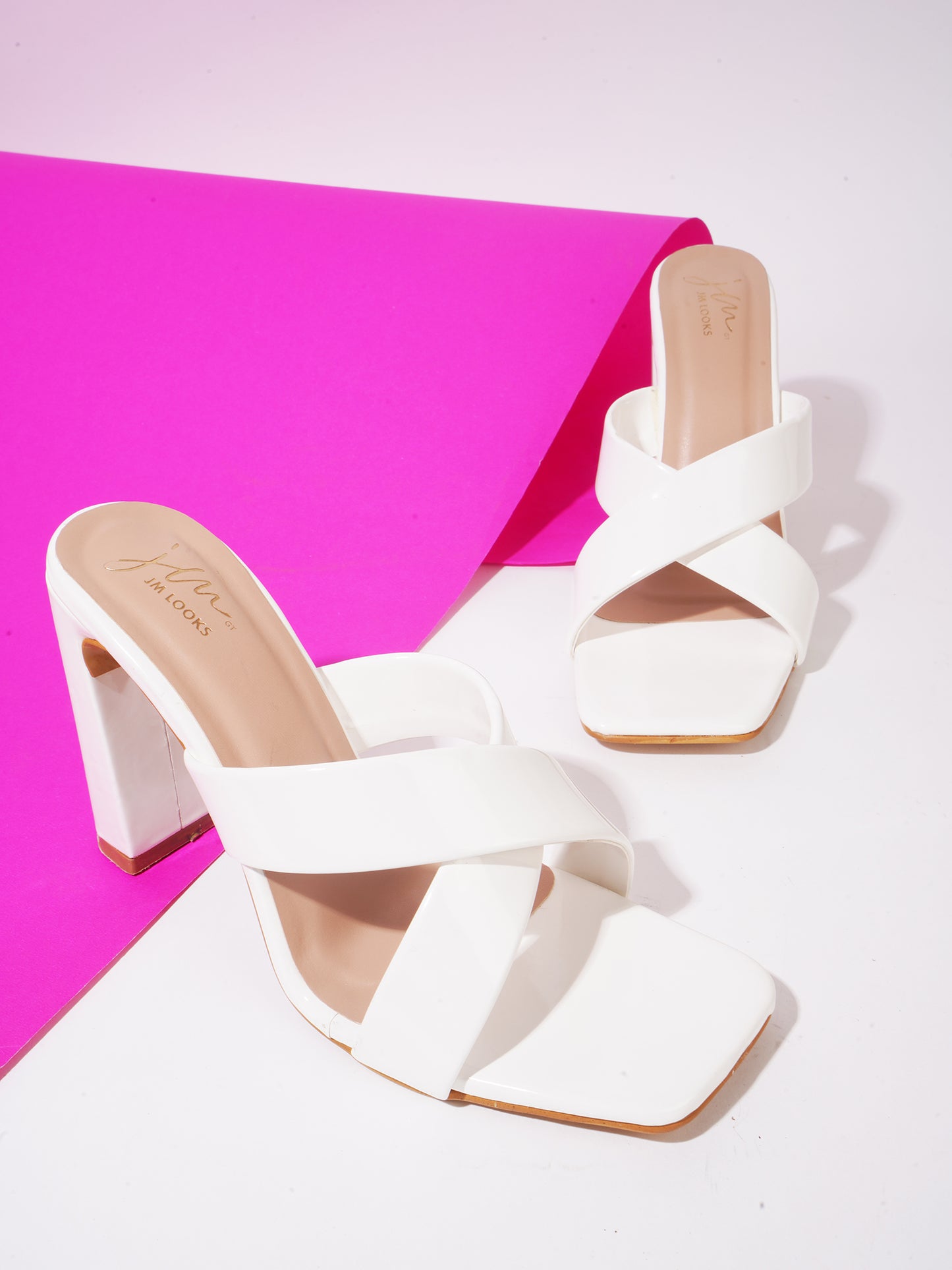 Criss-Cross Block Heeled Sandals for Women & Girls at JM LOOKS White