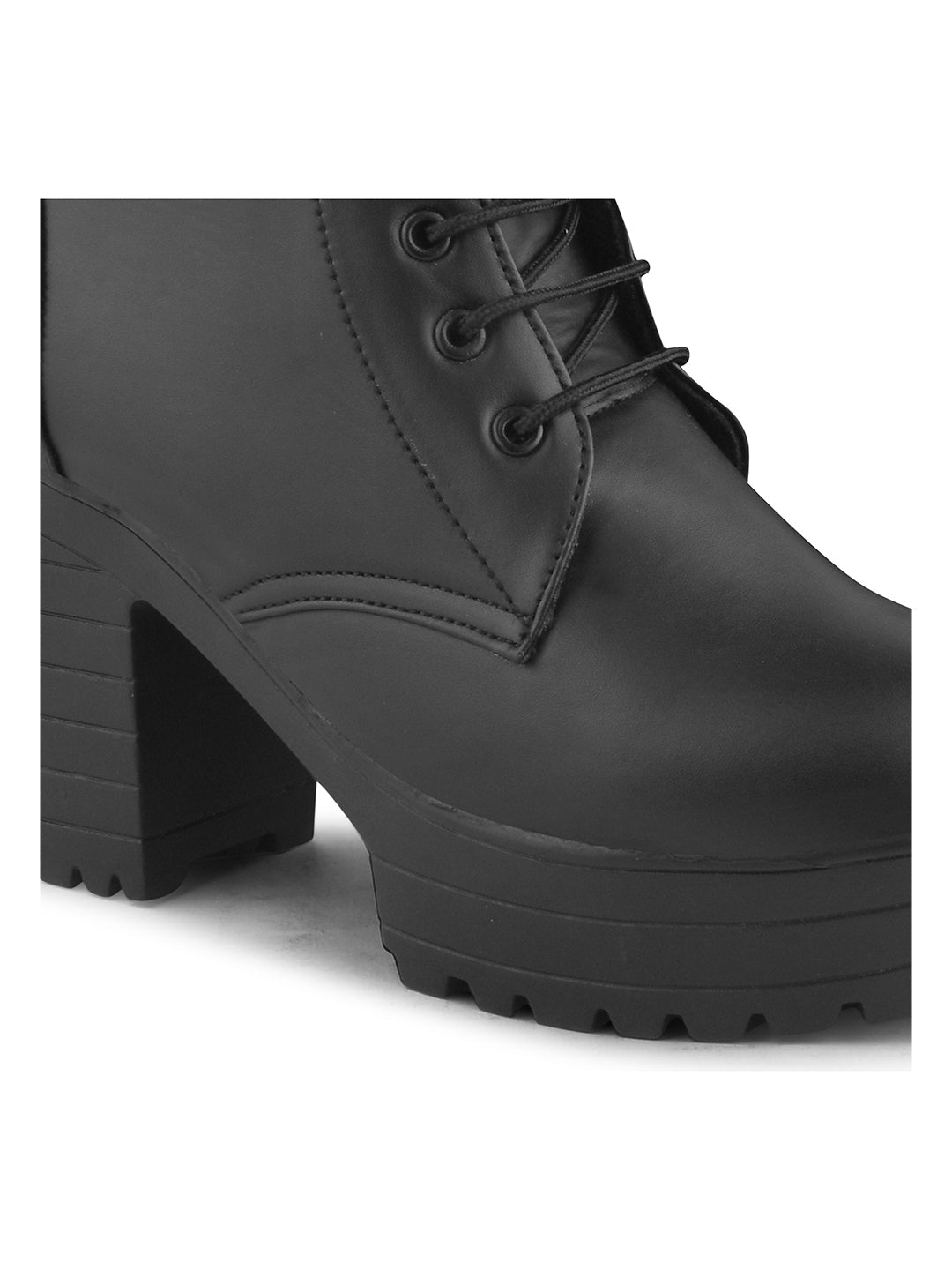 Jm Looks lace-up combat boots with a thick sole and a side buckle detail
Black