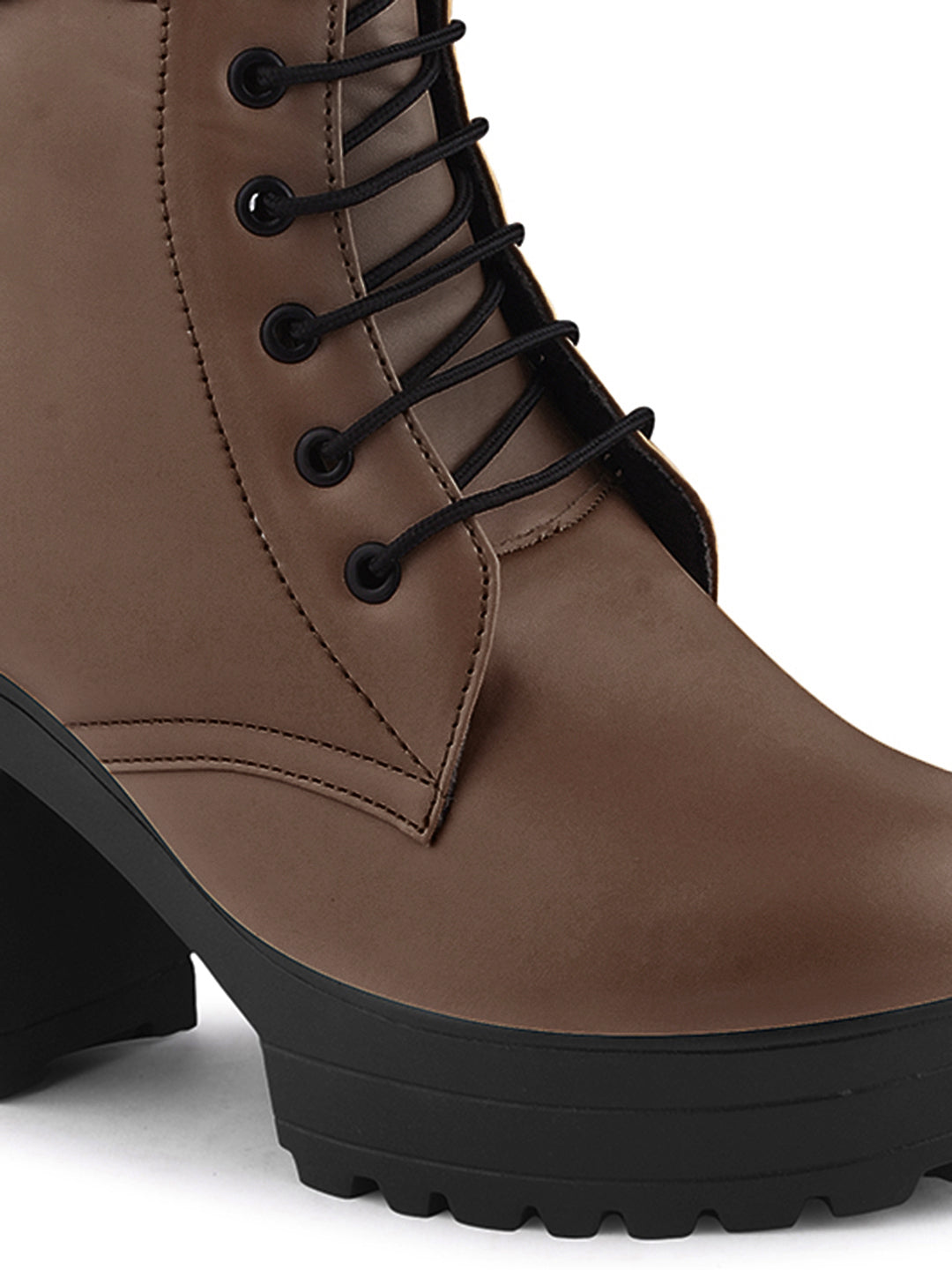 Jm Looks lace-up combat boots with a thick sole and a side buckle detail
Brown