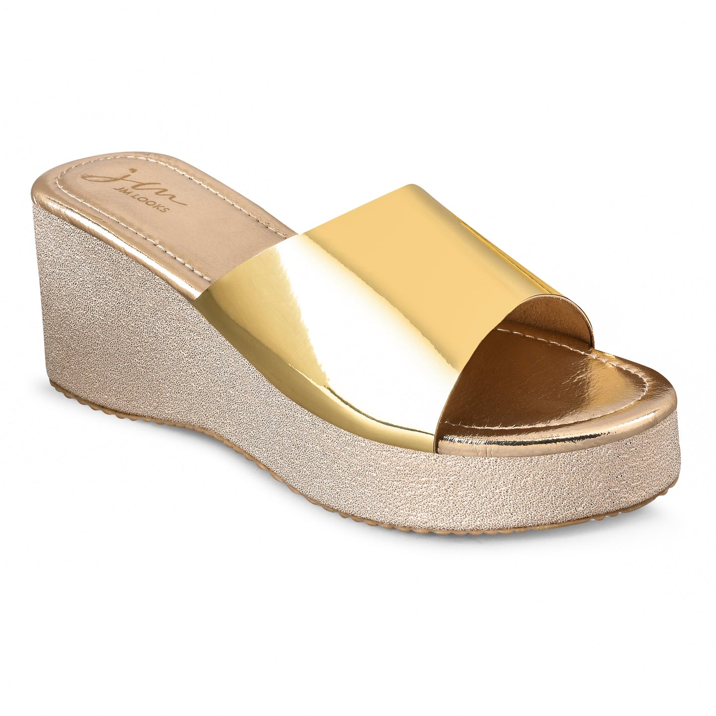 Stylish women’s metallic wedge heels with slip-on design Golden