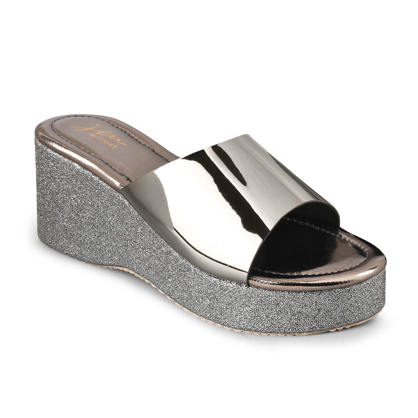 Stylish women’s metallic wedge heels with slip-on design Grey