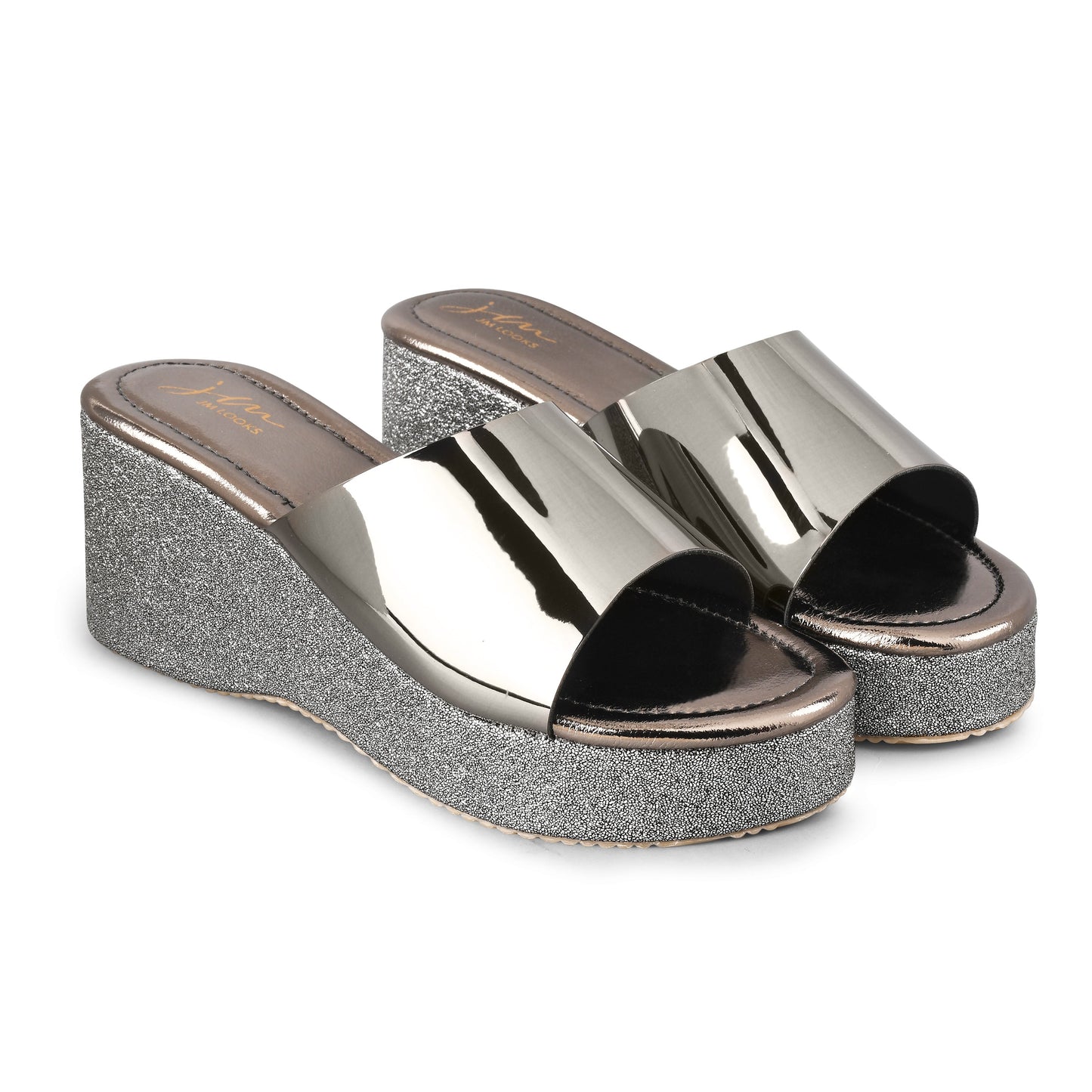 Stylish women’s metallic wedge heels with slip-on design Grey