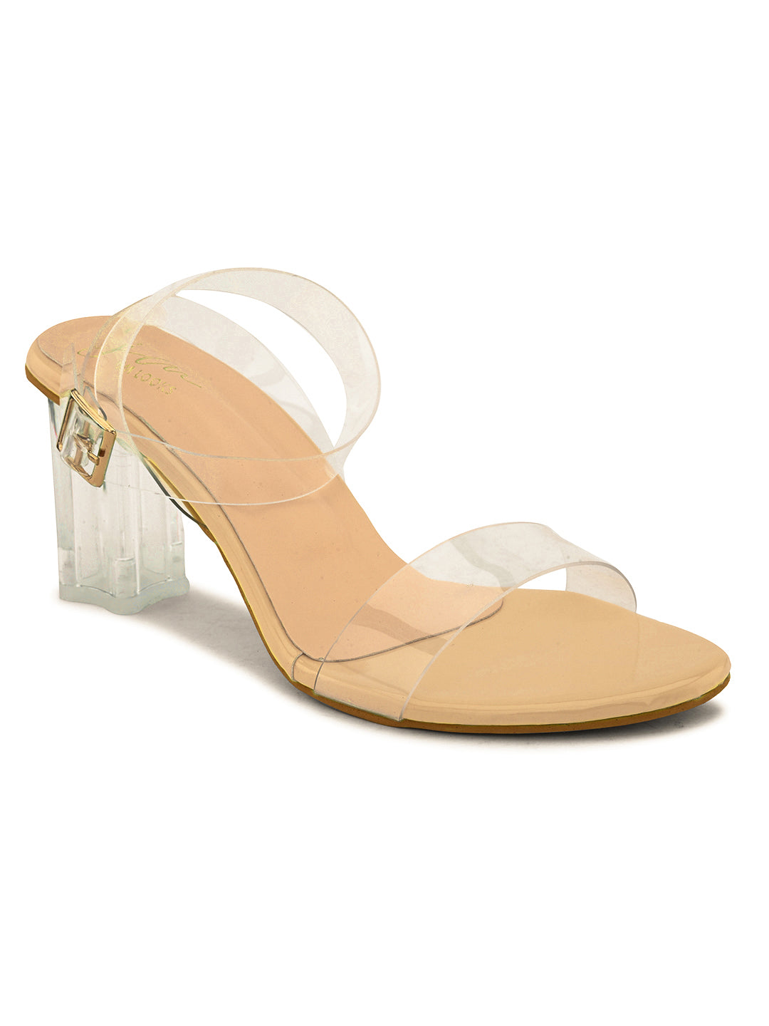 Shop Now Chunky Heeled Sandals | Transparent Strap | Women & Girls Beige