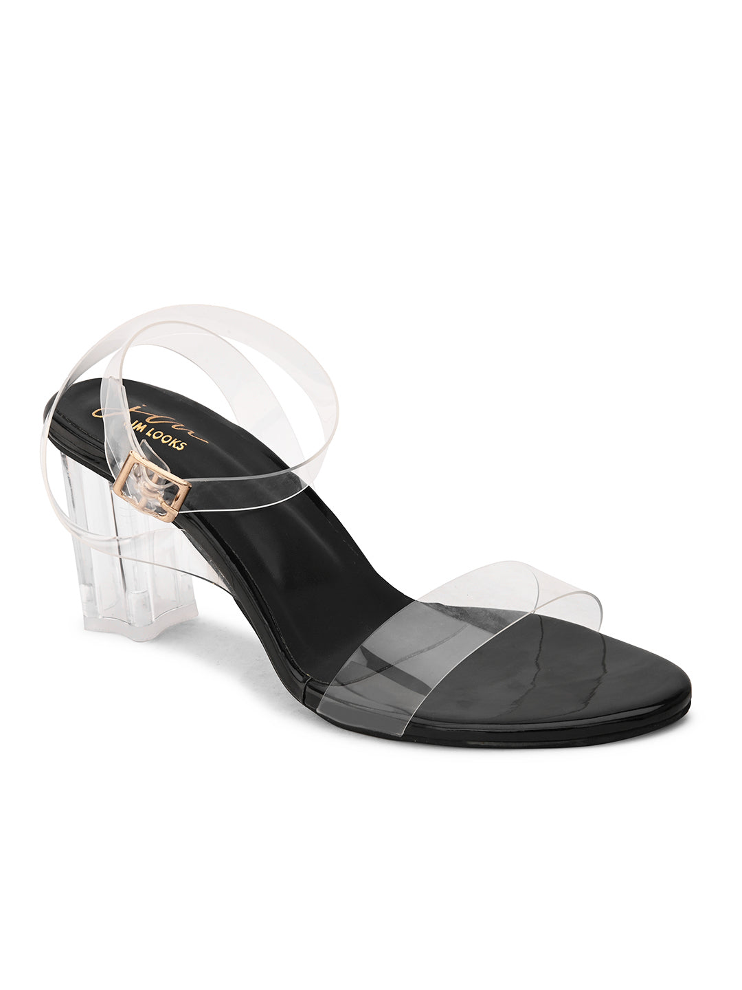 Shop Now Chunky Heeled Sandals | Transparent Strap | Women & Girls Black