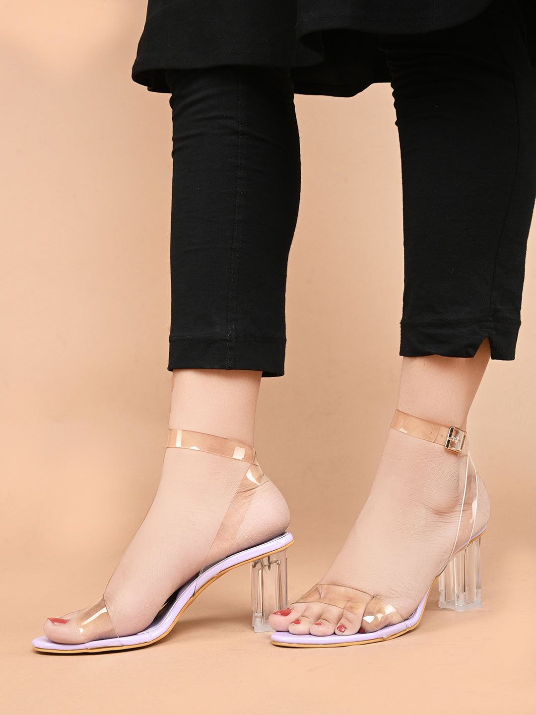 Shop Now Chunky Heeled Sandals | Transparent Strap | Women & Girls Lavender