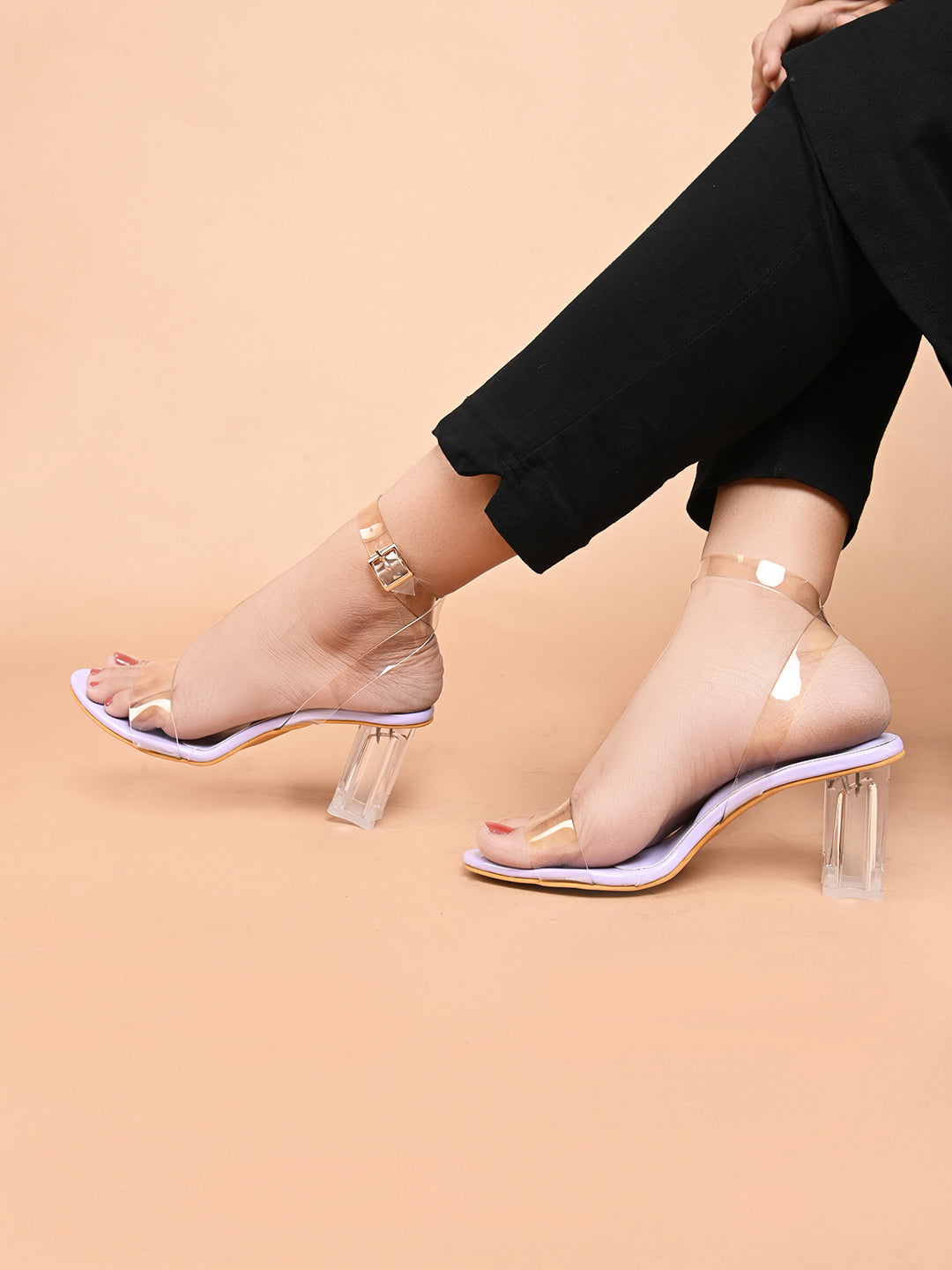 Shop Now Chunky Heeled Sandals | Transparent Strap | Women & Girls Lavender