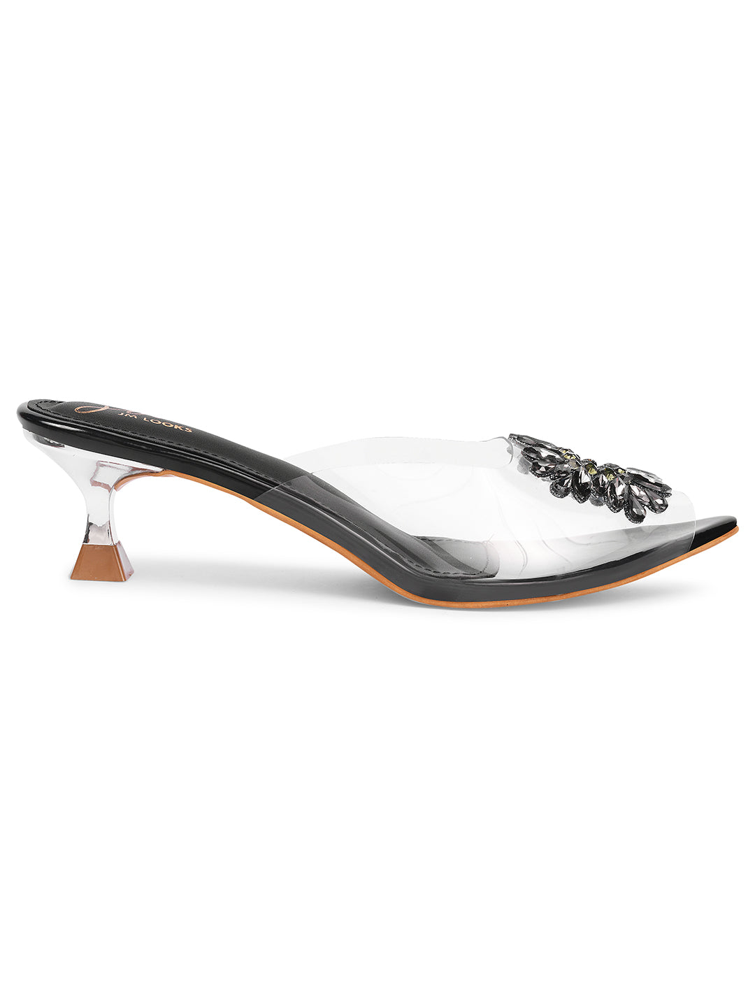 JM LOOKS Rhinestone Transparent Low Heels Sandals| Shop Now! Black