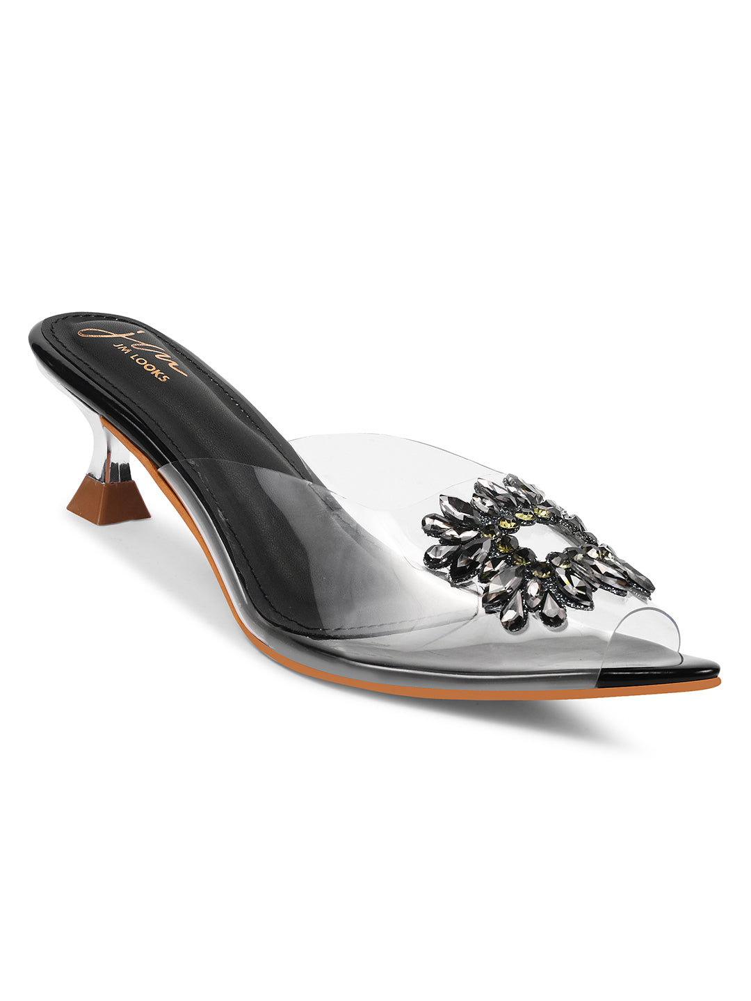 JM LOOKS Rhinestone Transparent Low Heels Sandals| Shop Now! Black