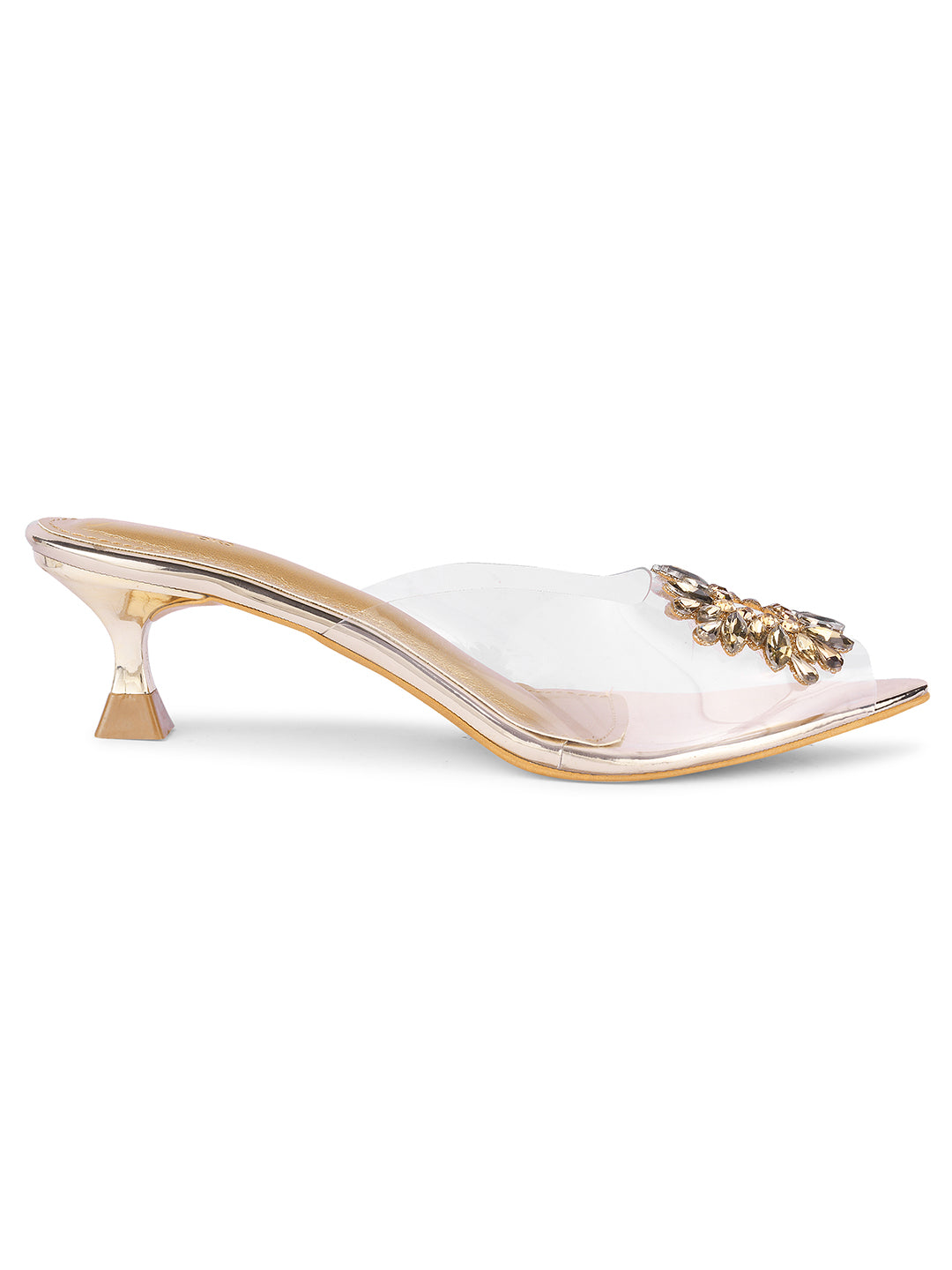 JM LOOKS Rhinestone Transparent Low Heels Sandals| Shop Now! Golden