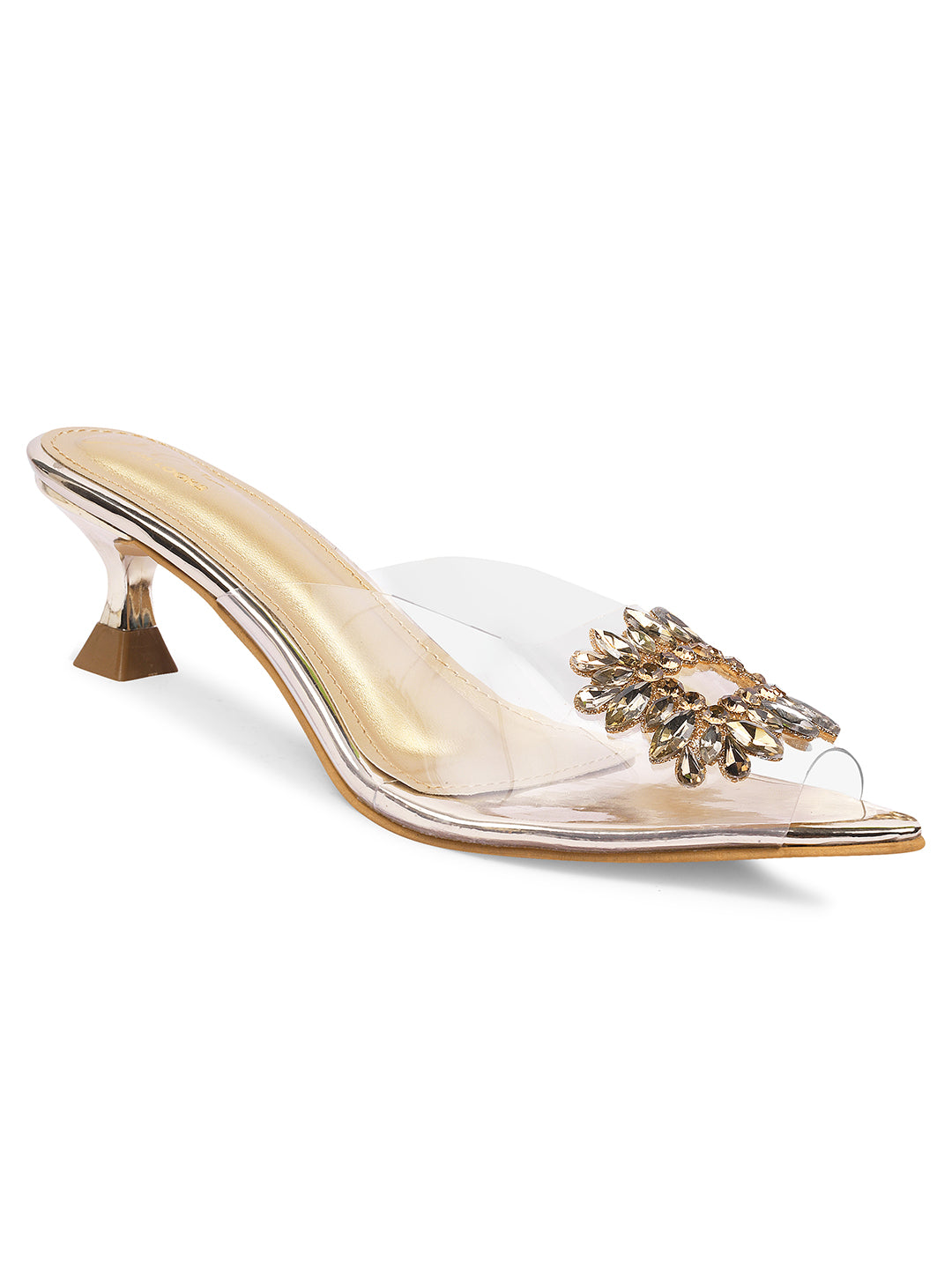 JM LOOKS Rhinestone Transparent Low Heels Sandals| Shop Now! Golden