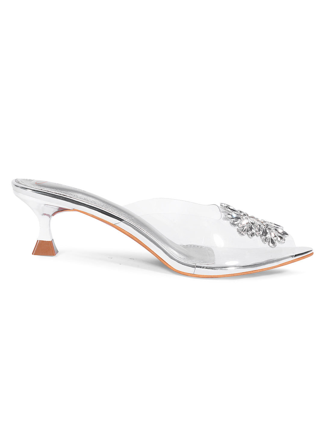 JM LOOKS Rhinestone Transparent Low Heels Sandals| Shop Now! Silver