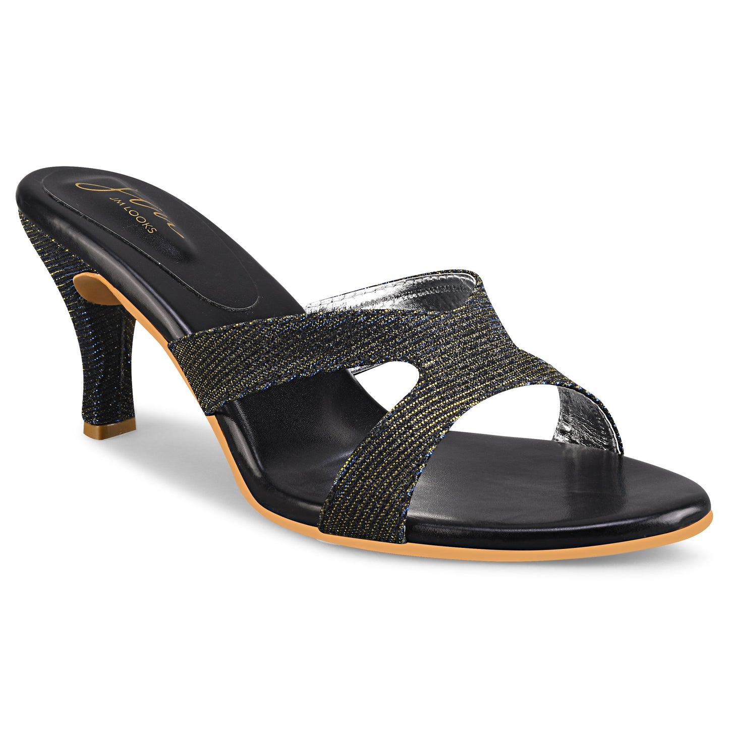 Jm Looks open-toe heels with sparkling straps and matching heel
Black