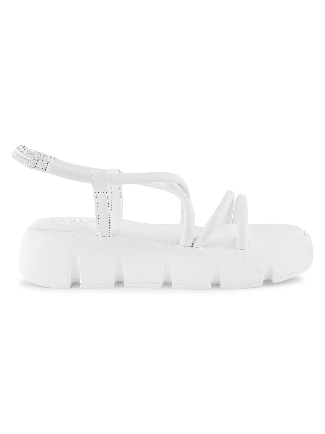 JM Looks strappy platform sandals with a lug sole and an ankle strap
White