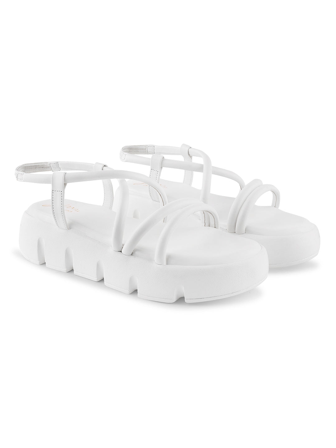 JM Looks strappy platform sandals with a lug sole and an ankle strap
White
