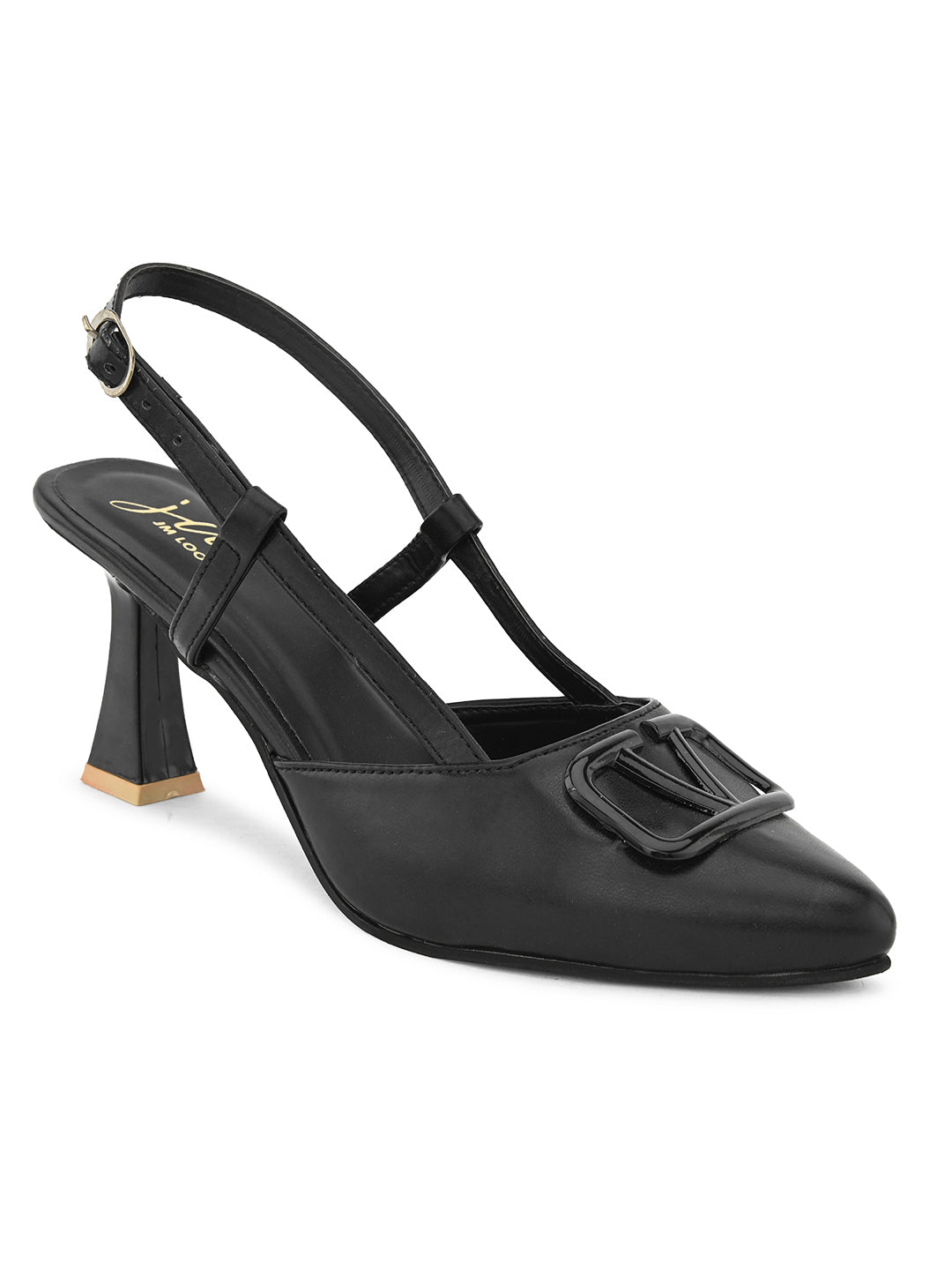 Typographic Applique Slingback Kitten Heels | Women's & Girls' Fashion Black