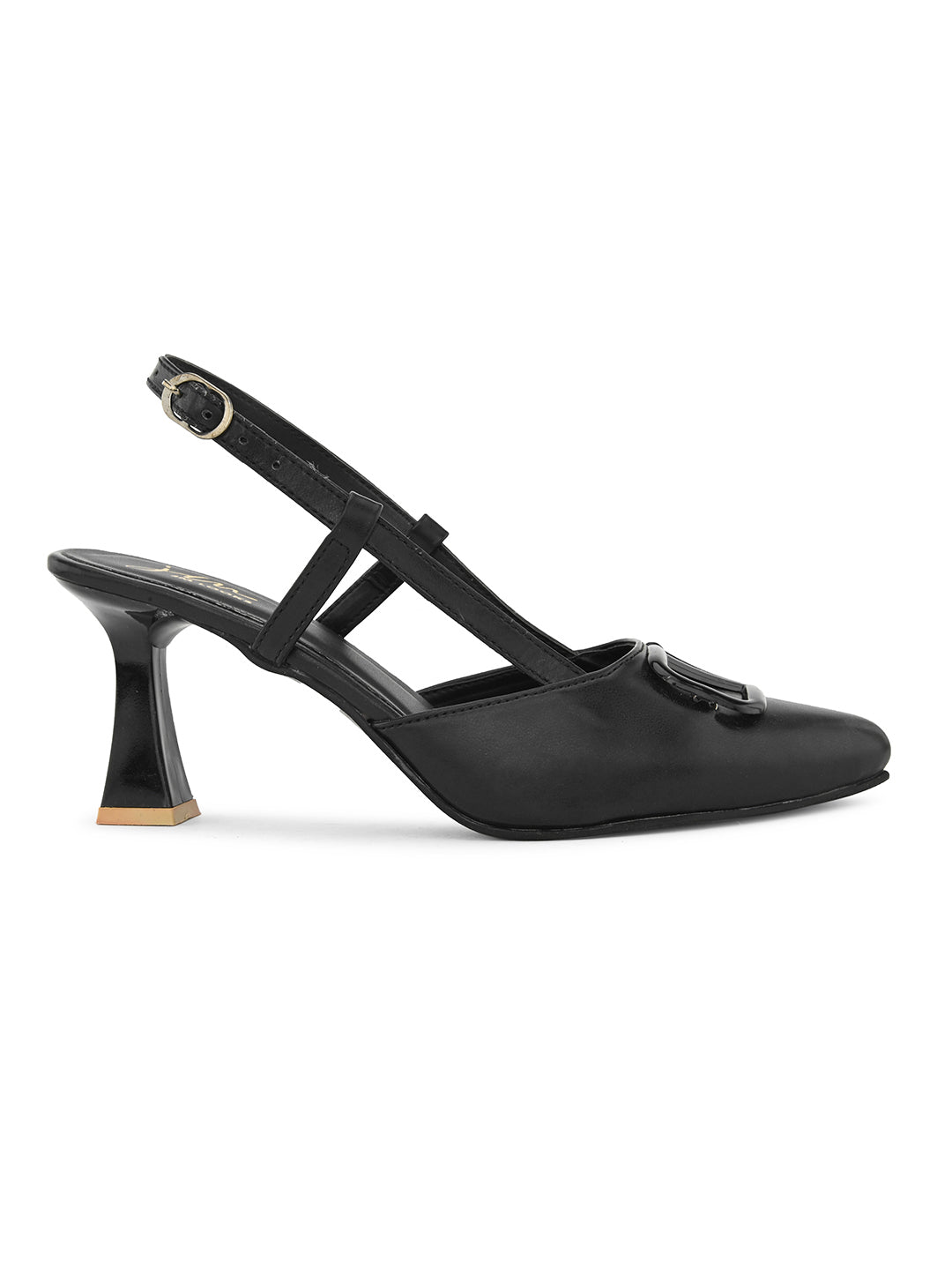 Typographic Applique Slingback Kitten Heels | Women's & Girls' Fashion Black