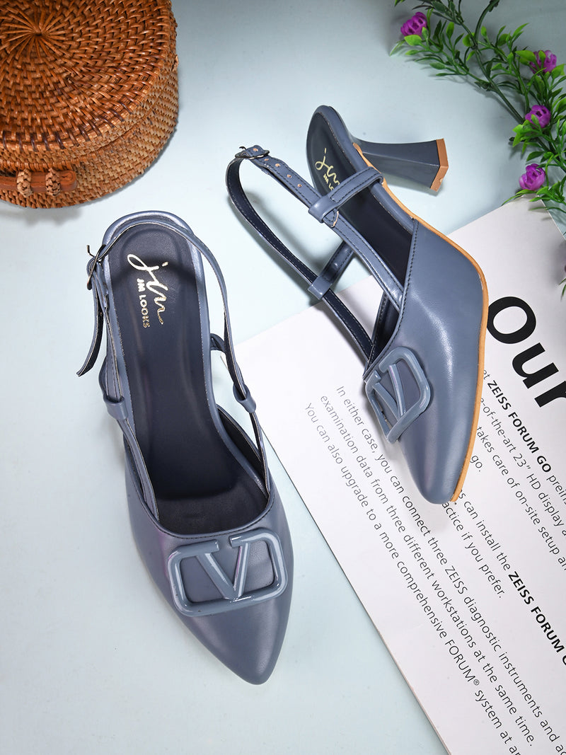 Typographic Applique Slingback Kitten Heels - 9