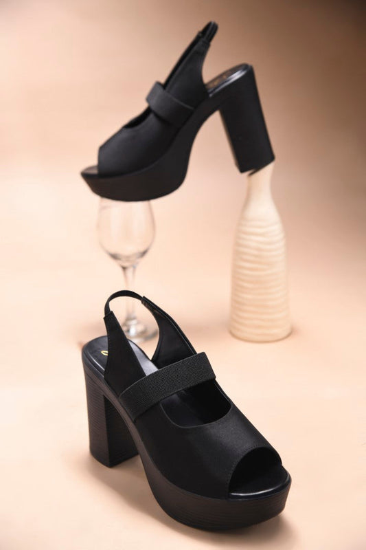 JM Looks women's platform sandals with a peep toe, midfoot strap, and slingback
 Black