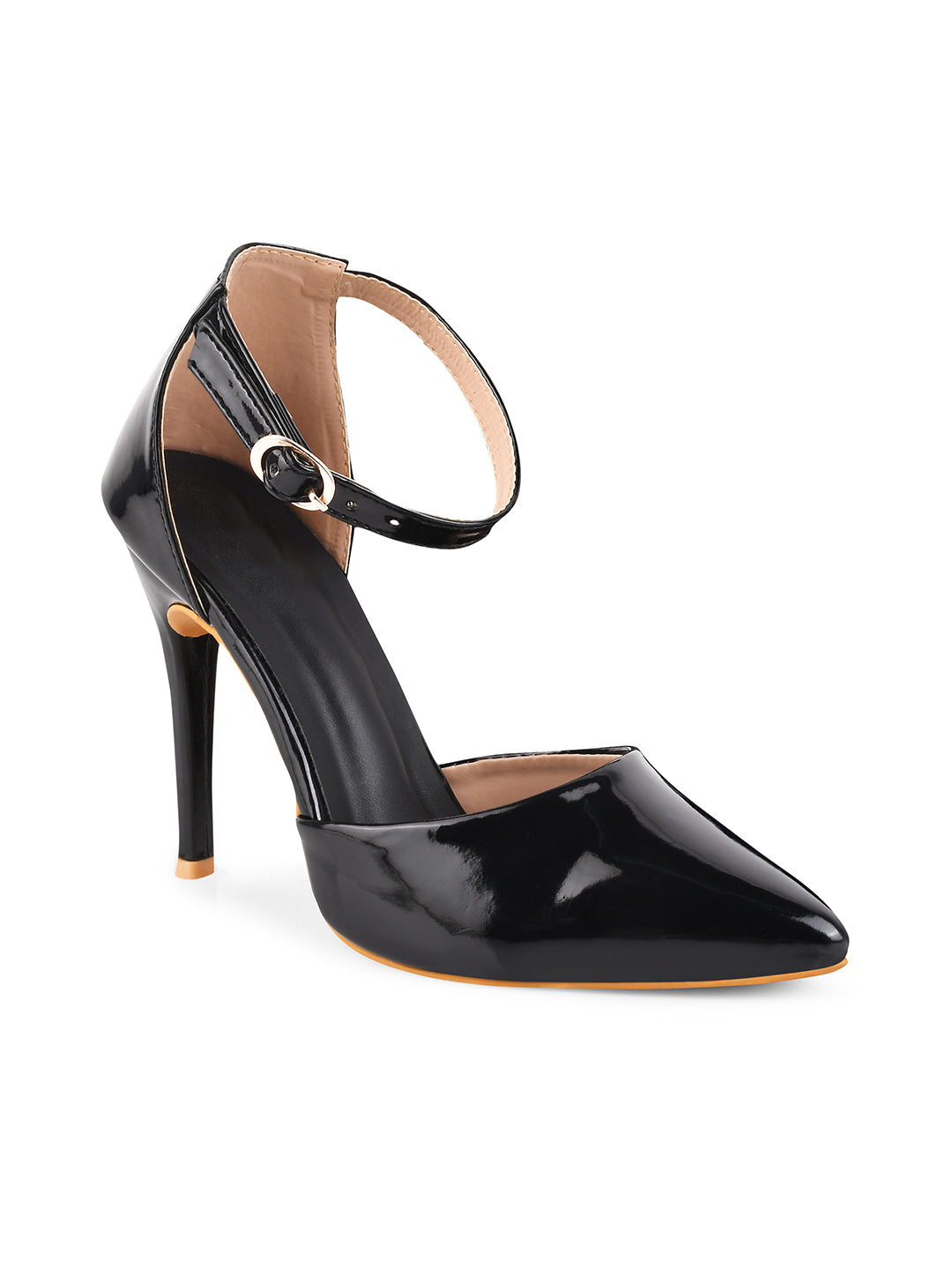 Stylised-Toe Stilettos with Buckle Closure Sandals for Women & Girls Black