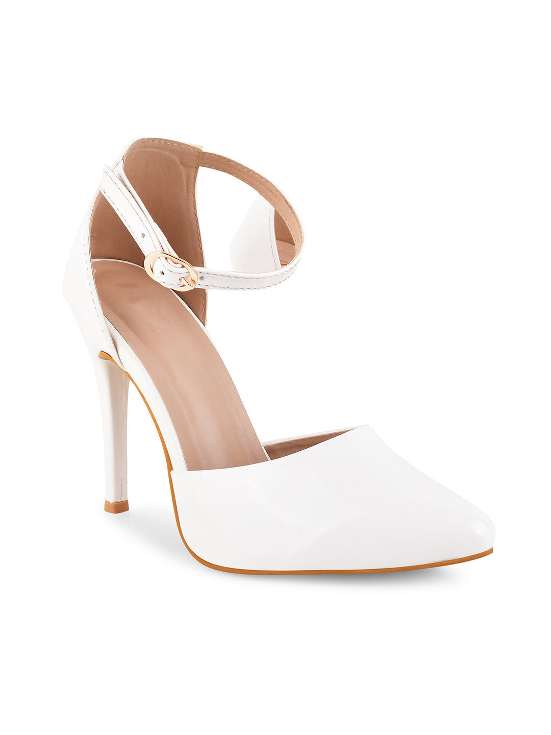 Stylised-Toe Stilettos with Buckle Closure Sandals for Women & Girls White