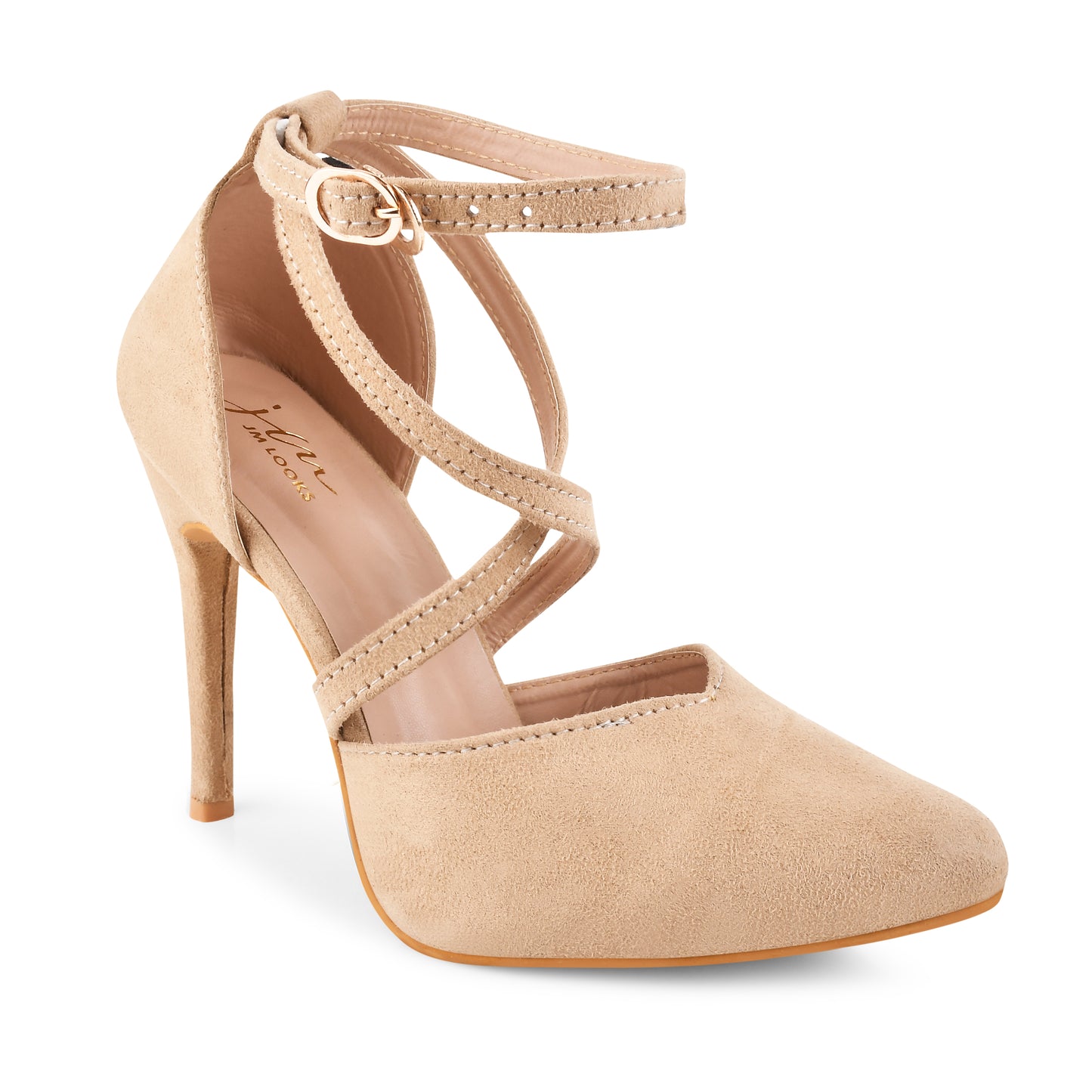 Buy Online Strappy Stilettoes: Buckle Closure for Women & Girls Cream
