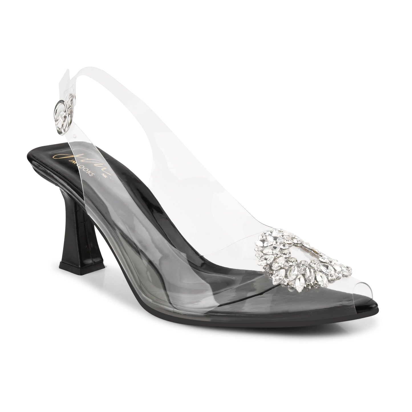 Transparent Heel Ankle Strap Sandals for Women & Girls at JM LOOKS Black