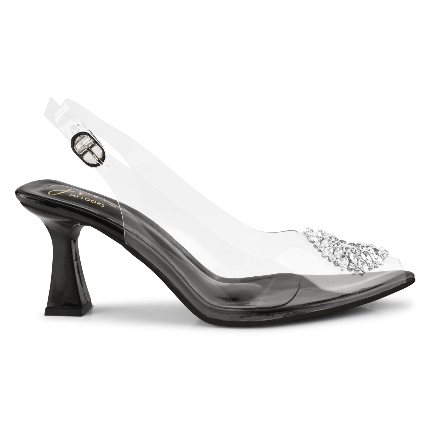 Transparent Heel Ankle Strap Sandals for Women & Girls at JM LOOKS Black