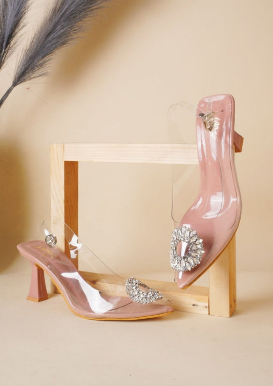 Transparent Heel Ankle Strap Sandals for Women & Girls at JM LOOKS Peach