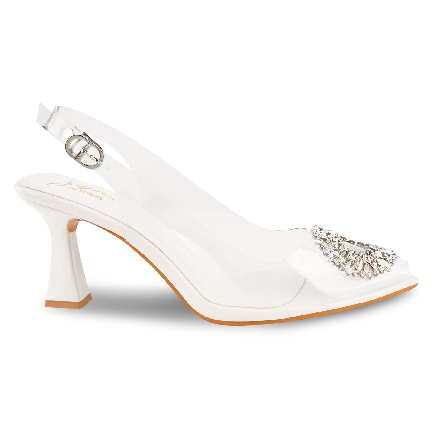 Transparent Heel Ankle Strap Sandals for Women & Girls at JM LOOKS White