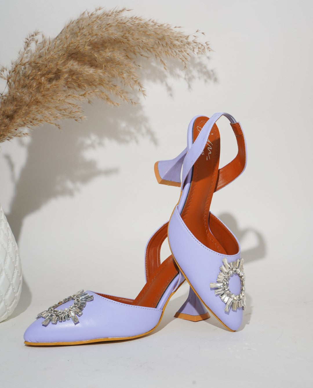 Embellished Kitten Heel Sandals with Ankle Strap for Women & Girls Lavender