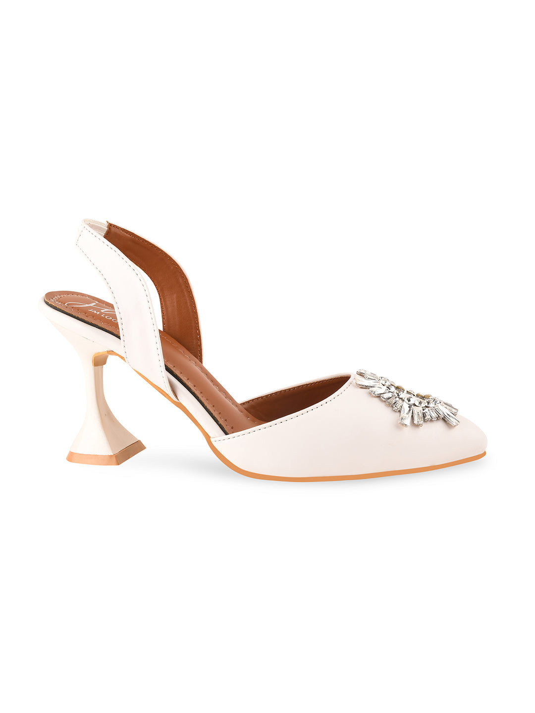 Embellished Kitten Heel Sandals with Ankle Strap for Women & Girls White